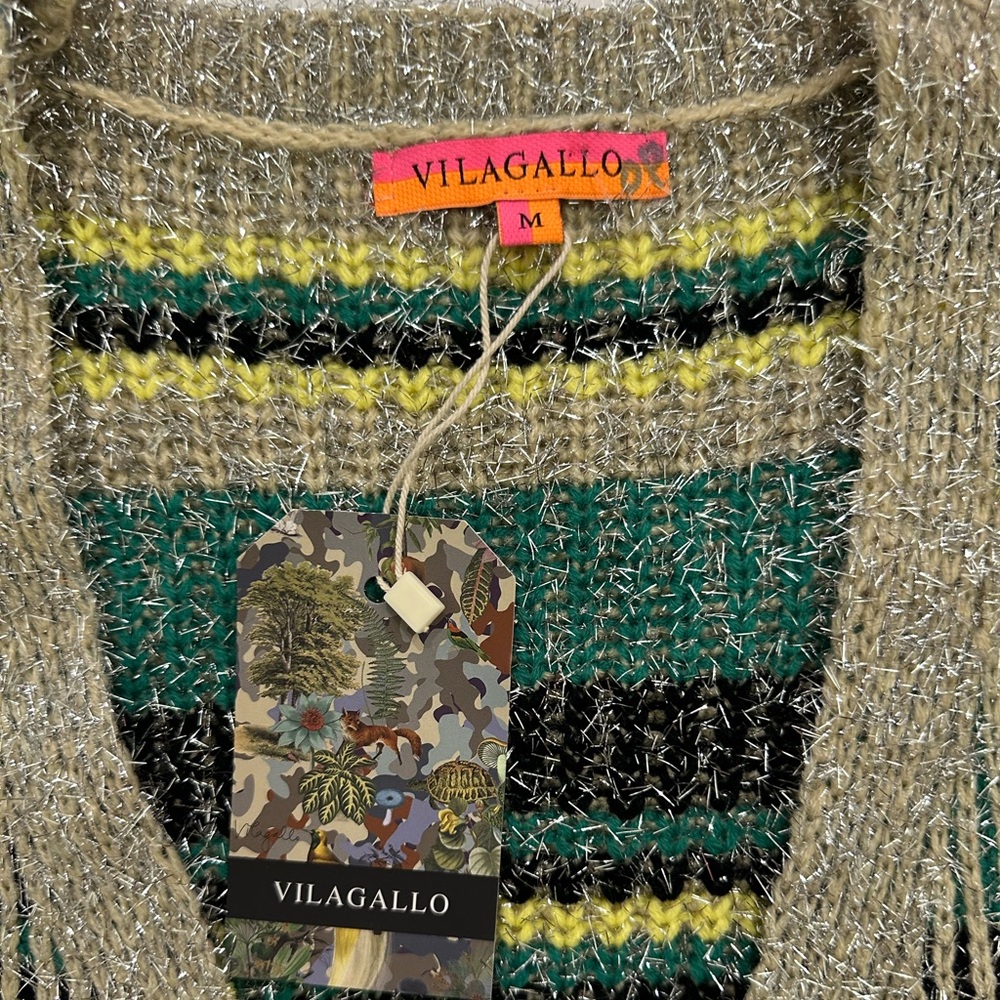 Anthropologie Vilagallo Metallic Fuzzy Knit Oversized Cardigan Sweater SZ Medium - Picture 3 of 11